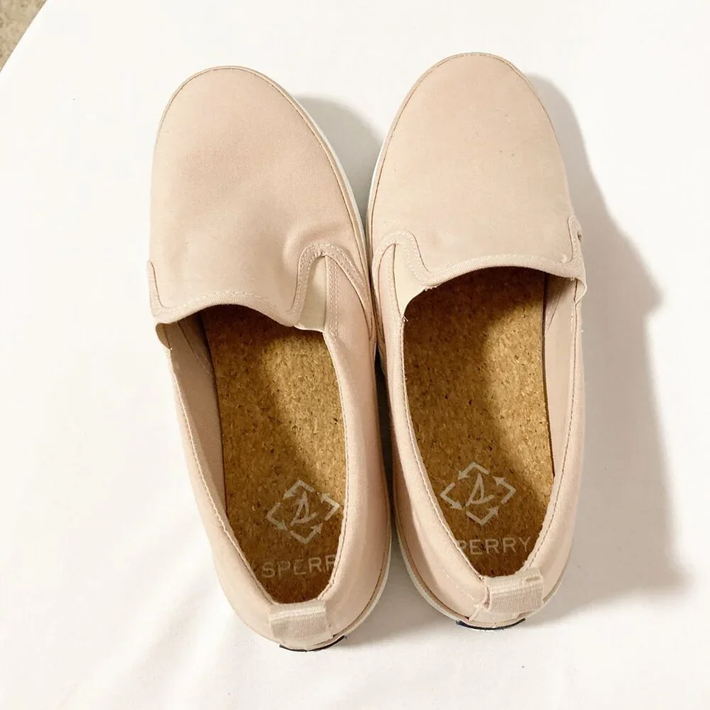 Sperry Twin Crest Sneaker Size 10 Slip-On Cork Insole Rose Canvas Seacycled